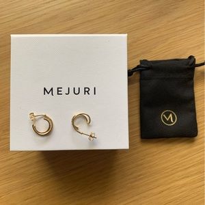 Mejuri 14k yellow gold double hoop earring with pave diamonds
